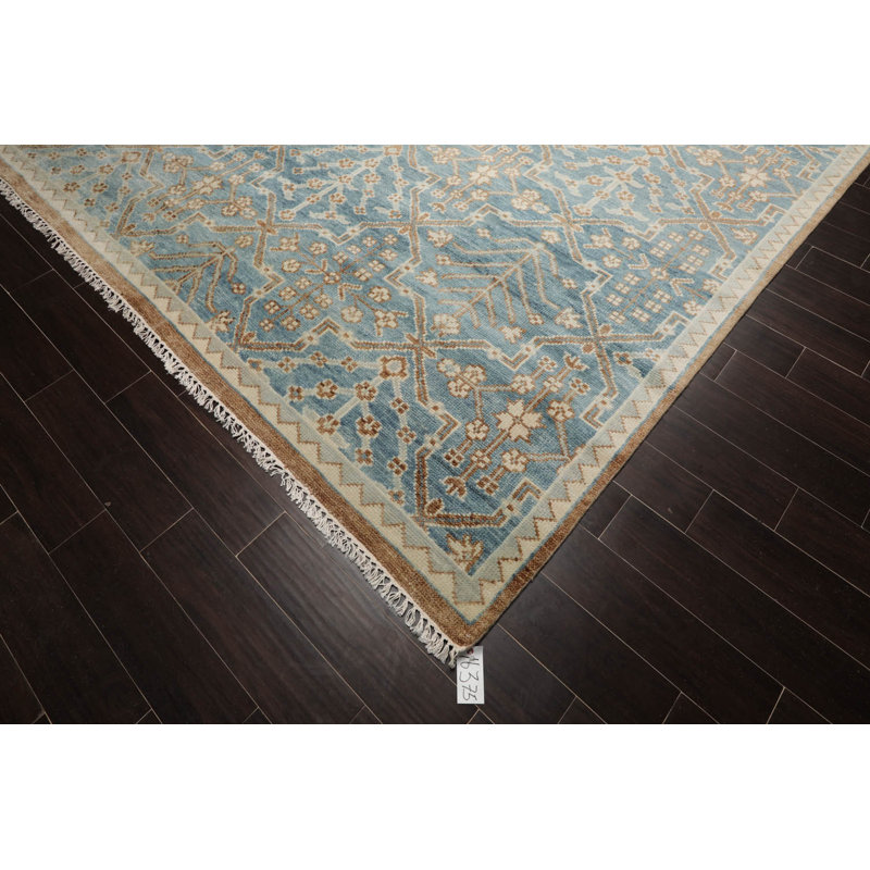 Wool Oushak Area Rug in Aqua/Beige/Gray, Rectangle 8' x 10'