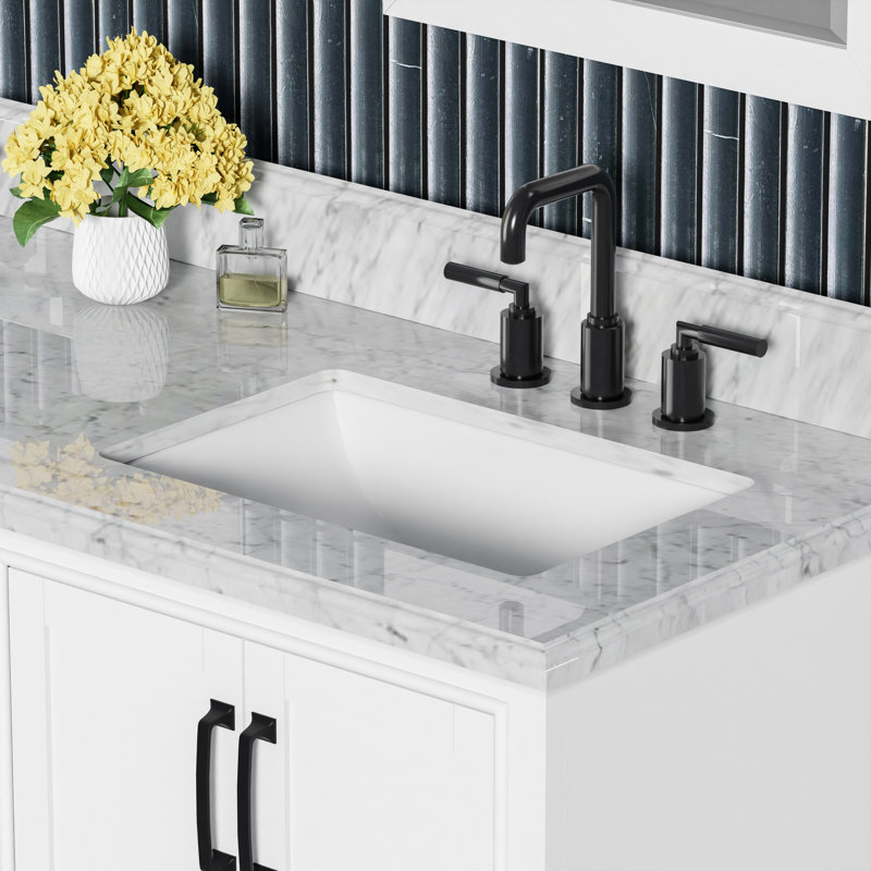 Meuble-lavabo double 60 po avec plateau en marbre de Carrare Rhoda, pré-assemblé
