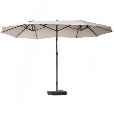 Outsunny Patio Umbrella 15' Steel Rectangular Outdoor Double Sided Market With Base, Sun Protection & Easy Crank For Deck Pool Patio