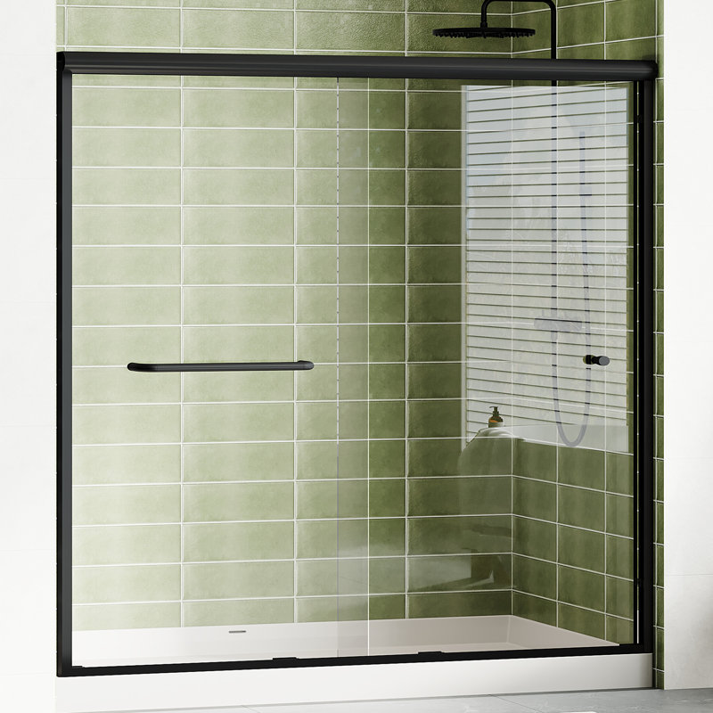 60" x 58" Semi-Frameless Walk-In Shower Door, Black Tempered Glass, Modern Bathroom Glass Shower Door for Walk-In Shower Installation