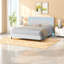 Structure de lit double moderne, design beige rembourré, luxe luxueux pour la maison
