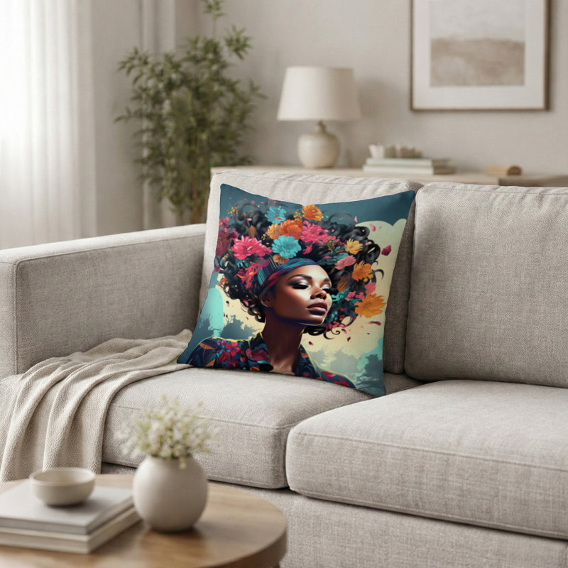 Coussin Art africain-américain, H 16 po x l 16 po