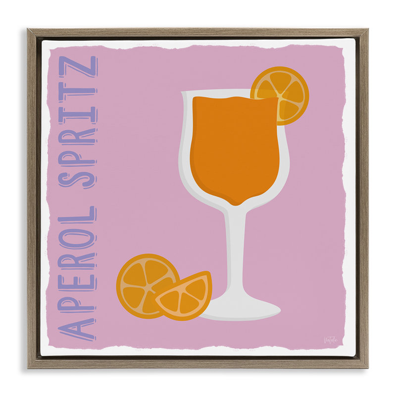 Art mural sur toile Aperol Spirz Cocktail Floater par Natalie Carpentieri, Cadre flottant orme Montalcino, H 18 po x l 18 po
