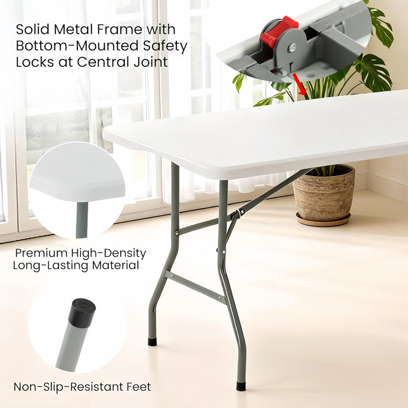 6 ft. Plastic Folding Table with Handle, Heavy-Duty Portable Utility Table
