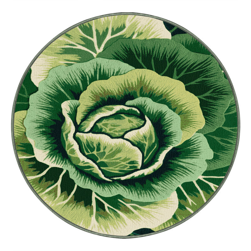 Washable Chinese Cabbage Napa Vegetables Area Rug, Round 6'