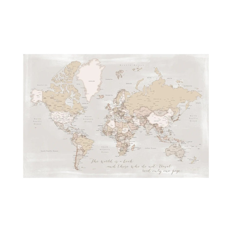 Rustic Detailed World Map The World Is A Book by Blursbyai - Wrapped Canvas Gallery-Wrapped Canvas Giclée