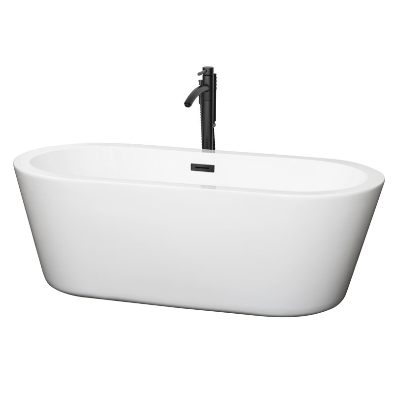 Mermaid 67'' x 31.25'' Soaking Acrylic Bathtub with Faucet, White/Matte Black