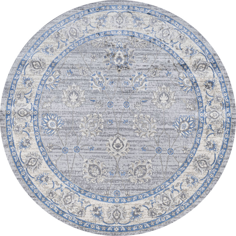Tapis gris / bleu Modern, Rond 5 pi