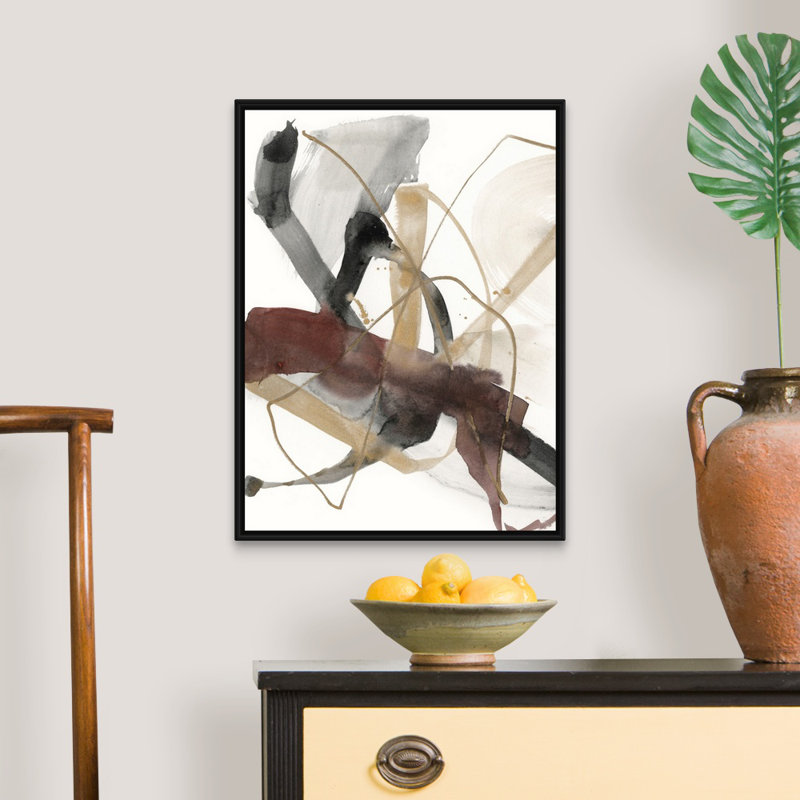 «Bourgogne Interjection I» par Jennifer Goldberger - reproduction d'art, H 18 po x l 14 po, Toile avec cadre, Noir