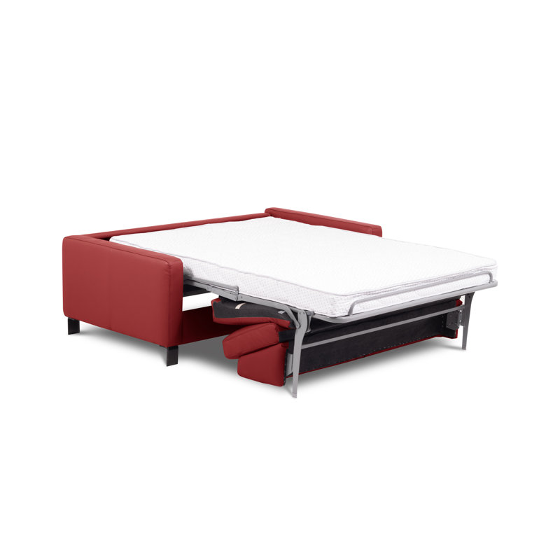 Najmul Genuine Leather Foldable Sofabed with Mattress, Red