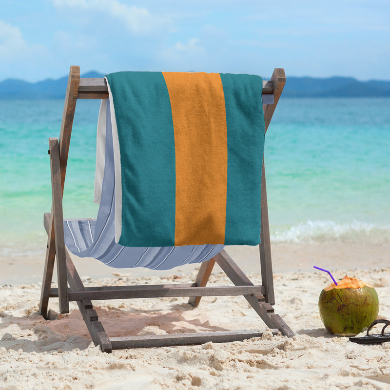 San Jose Lightweight Beach Towel, Deep Pacific Teal/Burnt Orange/Deep Pacific Teal, Poly/Cotton