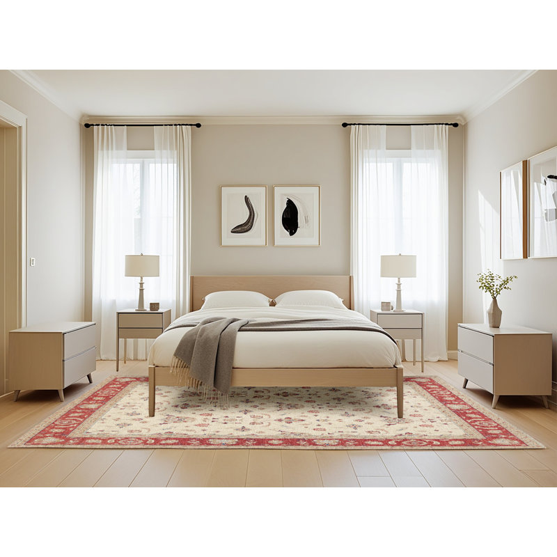Tapis traditionnel rouge / beige Guage, Rectangle de 5 pi x 8 pi