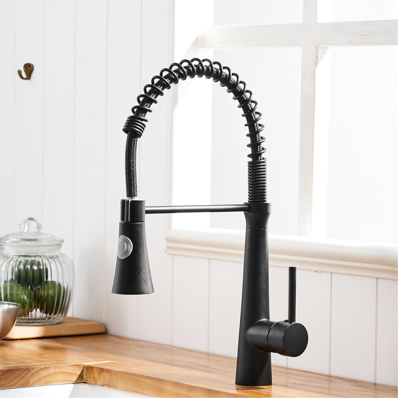Robinet de cuisine noir avec douchette rétractable, commande à une poignée, matériau, résistant à la corrosion et aux taches d'eau, choix de débit polyvalents, procédure d'installation rapide
