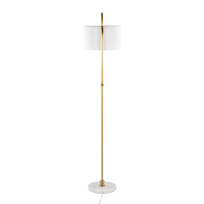 Leslie 63" Glam/Art Deco Metal Floor Lamp In White Marble And Gold Metal With White Linen Shade