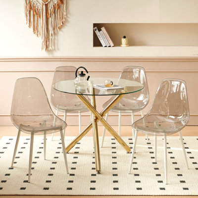 Table de salle à manger Mid-Century pour 4 à 6 personnes avec plateau en verre, table de salle à manger à piédestal, table basse de loisirs