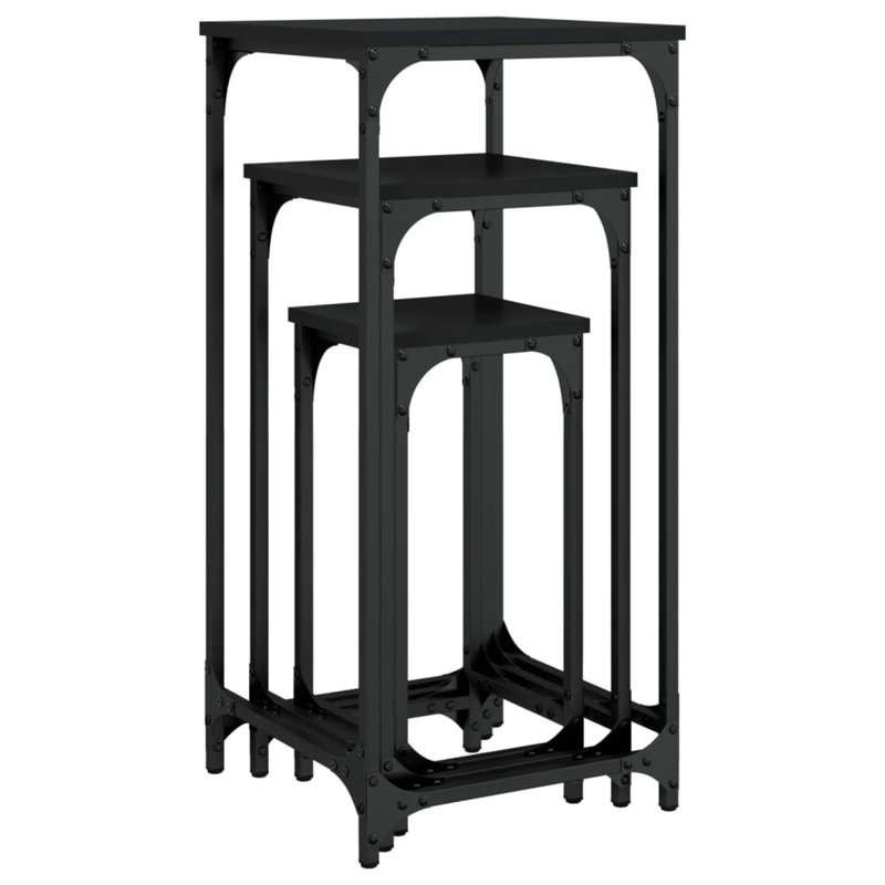 vidaXL Nesting Side Tables End Table Living Room Set of 3 Engineered Wood, Black