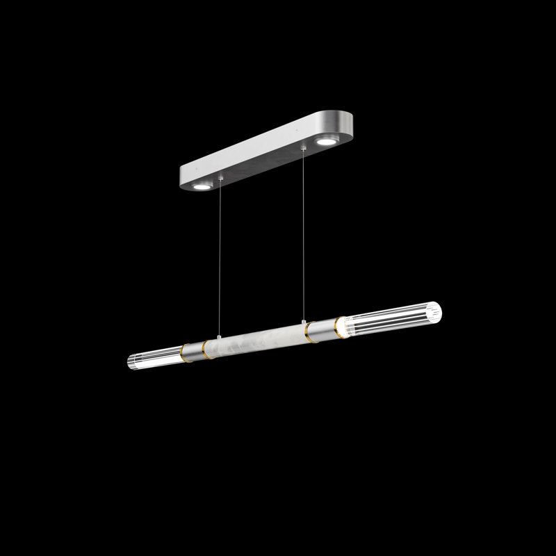 Antonia 62"W Linear Pendant, Brass/Silver Leaf/Smoke