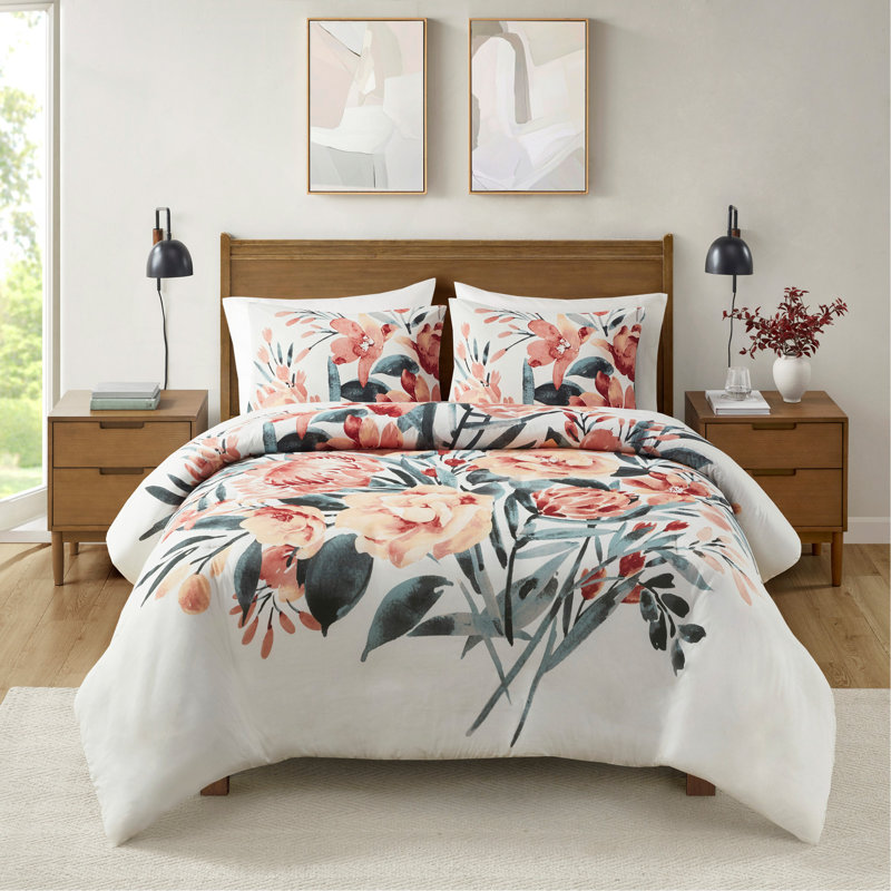 Ensemble de housse de couette en coton à motif floral 3 pièces très grand et très grand avec des taies décoratives très douces et confortables pour les chambres modernes