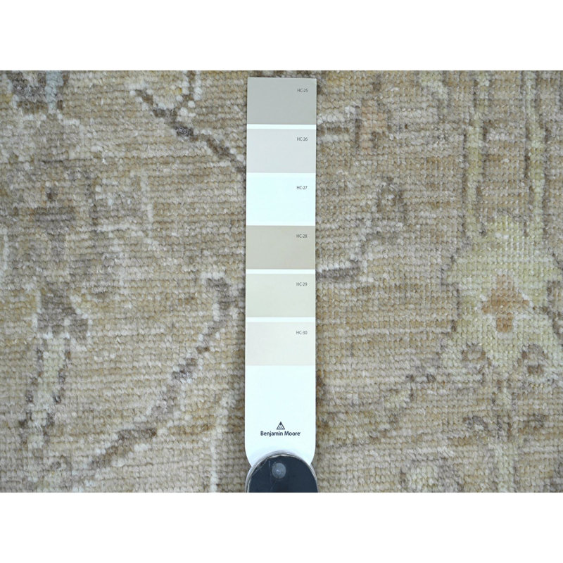 Tapis oriental brun clair 2 pi x 3 pi, motif angus afghan Oushak avec motif de feuilles, teintes naturelles, noué à la main, 100% laine, tapis, échantillon