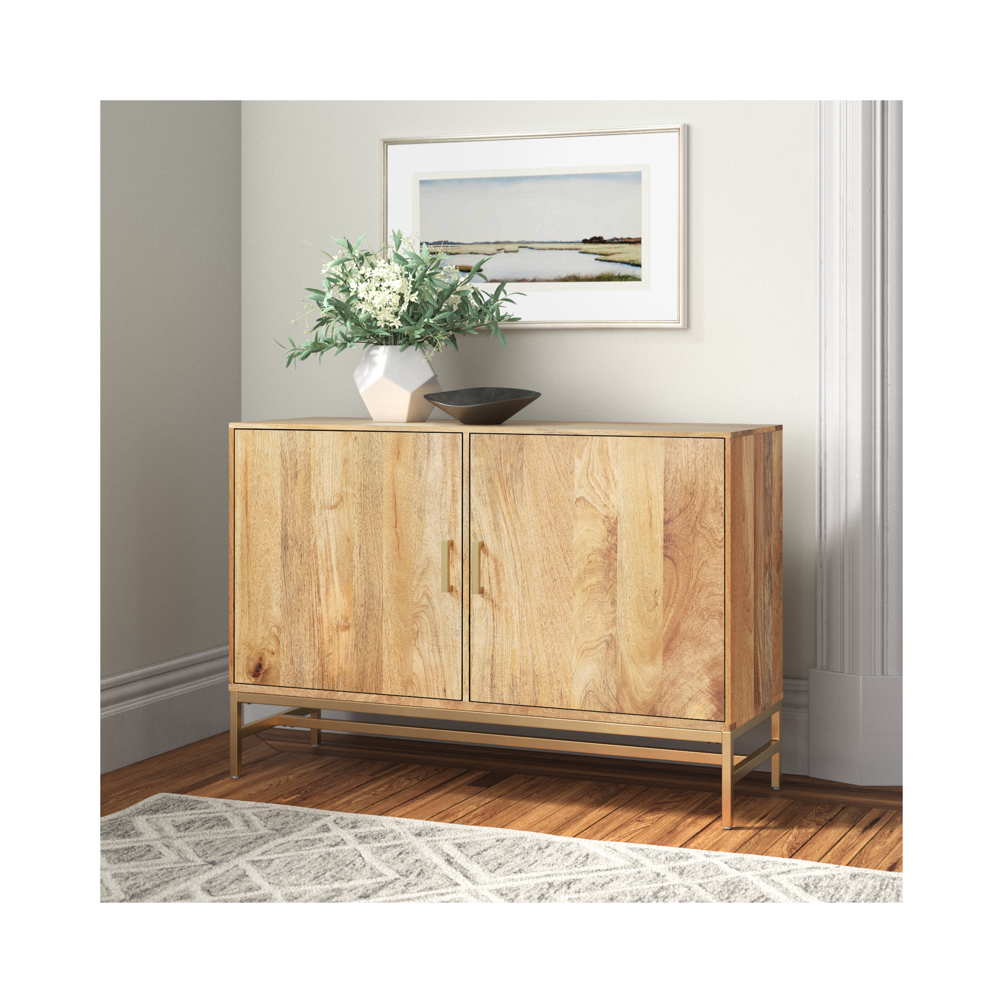 Ivywood 40" Wide Mango Solid Wood Sideboard, Natural