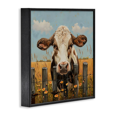 Cow & Daisies Fence Framed Giclee, design by LSR Creative Studio
