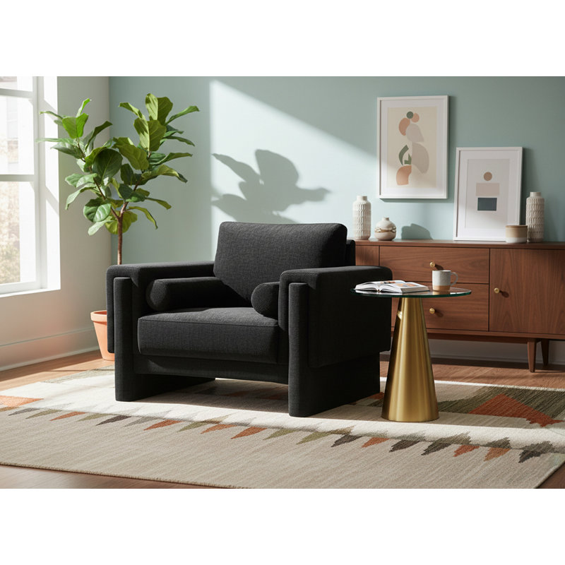 Izziah Upholstered Armchair, Black Chenille Fabric