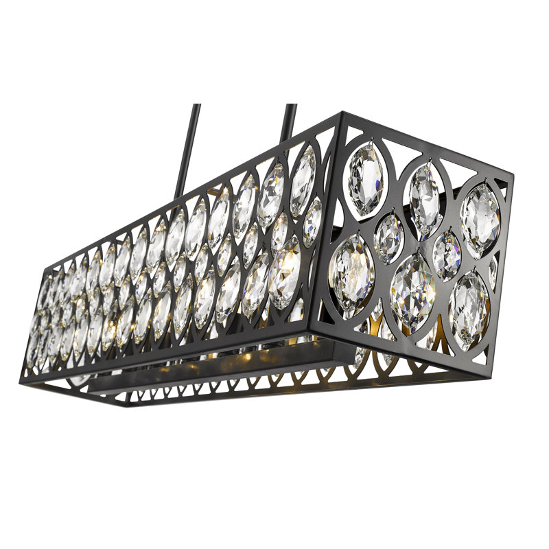 Lustre rectangulaire unique à 7 lumières Delphina, Noir mat, H 8,75 po x l 42,75 po x P 8,5 po