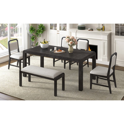Table de salle à manger de style rétro pour 4 à 6 personnes, rallonge amovible de 12 pouces, capacité de poids élevée, sièges confortables pour 6 personnes, couleur, matériaux, grand buffet