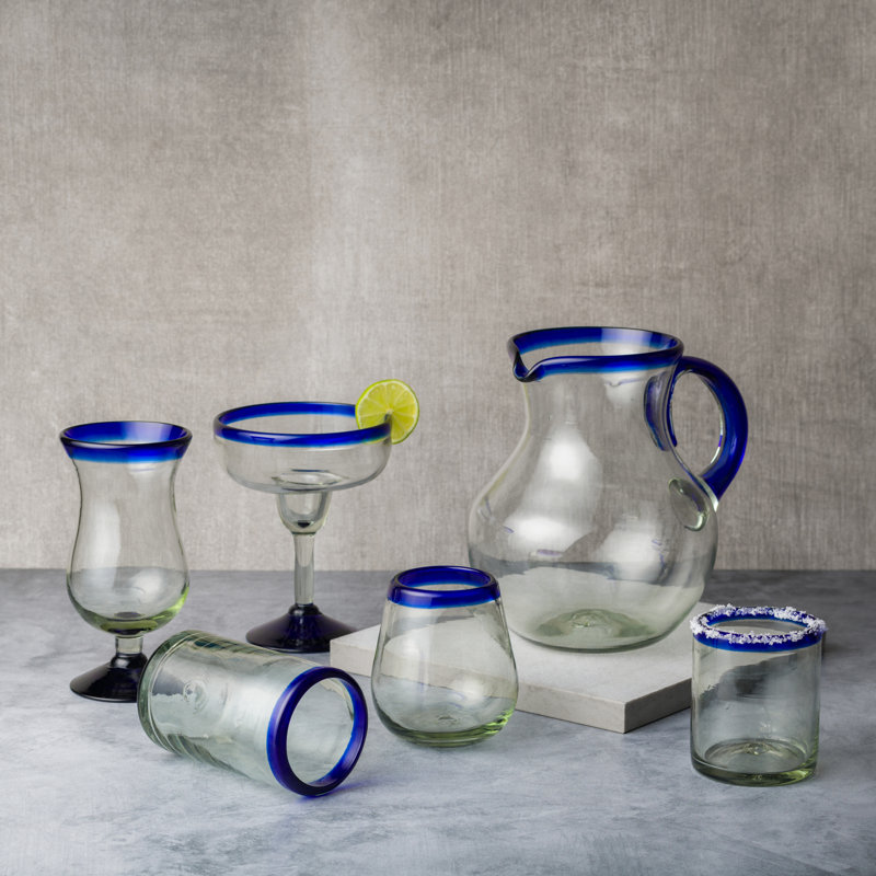 Verre à vin transparent sans pied, Bleu