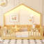 Lit simple au sol avec rails hauts, lit Montessori en bois avec lumière-959845526-959845527