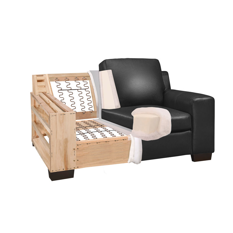 Canapé en cuir véritable 86 po Davontai, Cuir corbeau