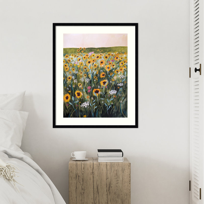 «Flower Field» par Claire Whitehead, reproduction d'art murale en bois encadrée