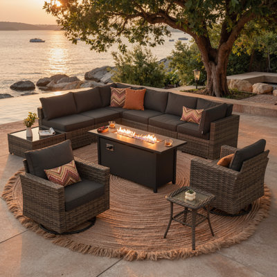 Chappotin Wicker 9 - Person Modular Patio Conversation Set with Cushions