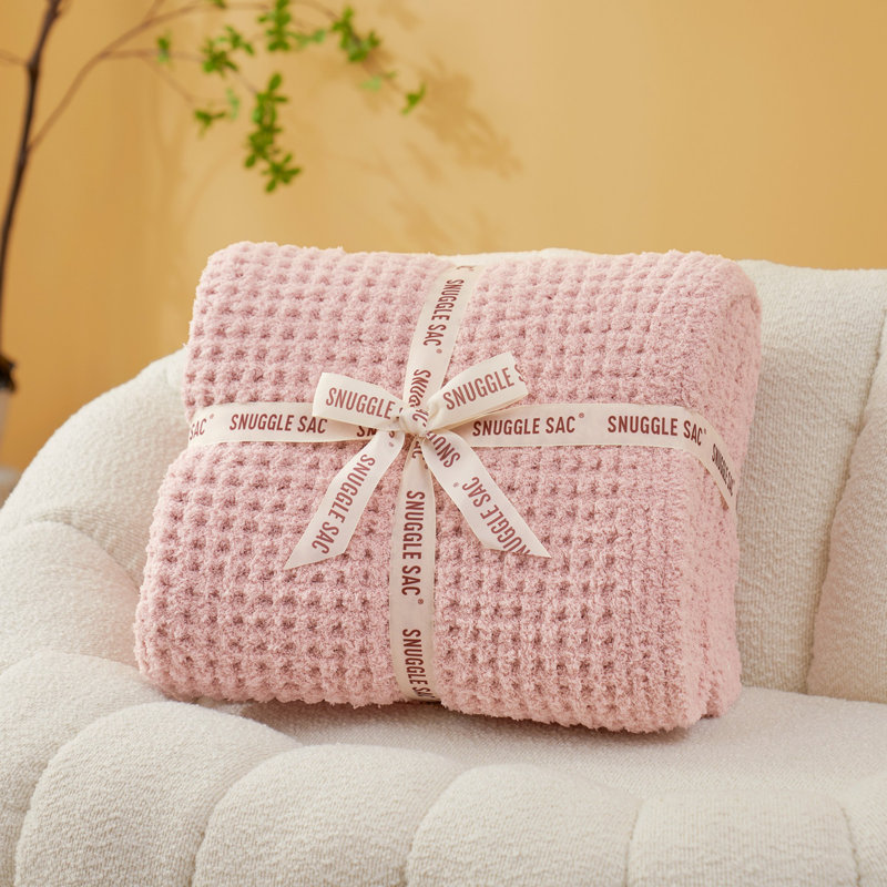Jeté réversible en tricot gaufré pour lit de bébé, L 60 po x l 50 po, Rose