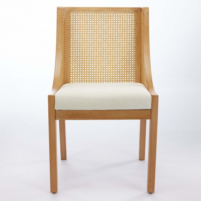 Rattan Dining Chairs, Solid Wood Frame With Decorative Armrests, Beige