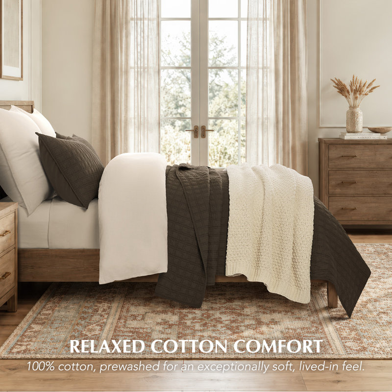 EverGrace 100% Cotton Pick-Stitch Quilt Set, Cocoa Brown, King/Cal King (110" X 92")