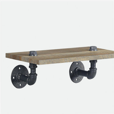 Oak and beach black rectangular wall-mounted shelf