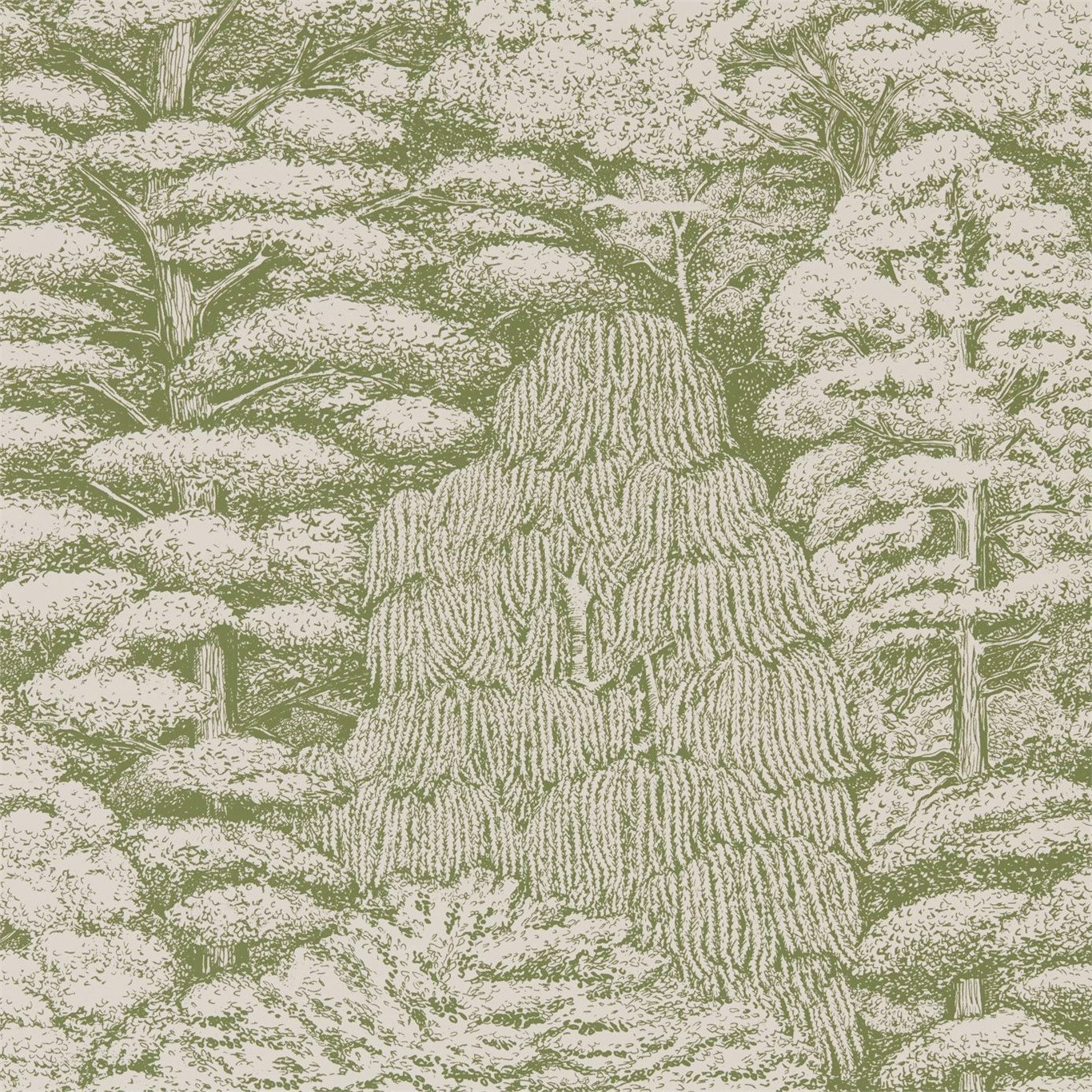 Woodland Walk Wallpaper Roll, Cream/Green