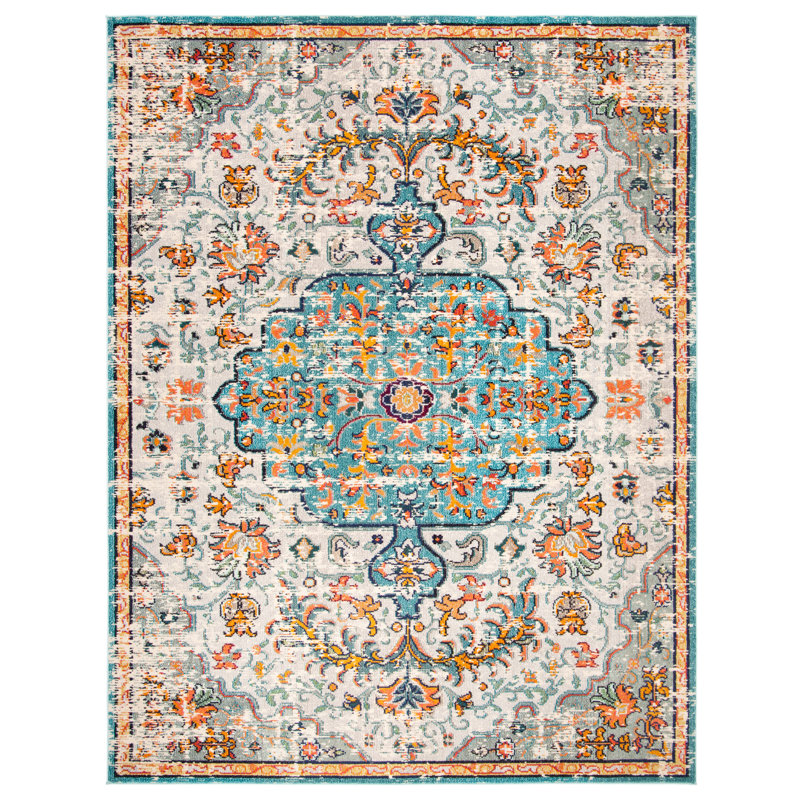 Felty Oriental Area Rug, Rectangle 8' x 10', Gray/Light Blue/Orange