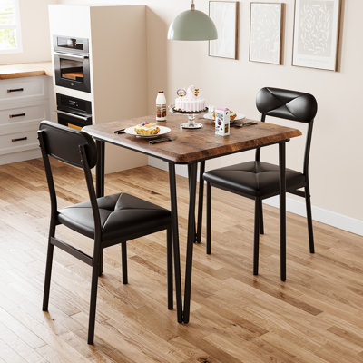 Ensemble de table de salle à manger 3 pièces pour 2 personnes - table de cuisine en bois avec 2 chaises rembourrées, structure en métal robuste, idéal pour un appartement ou un coin-repas - brun rustique, couleur classique