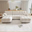 Canapé en chenille 110,2 po en U avec coussins décoratifs et repose-pieds pour salon, salon et bureau-440173432