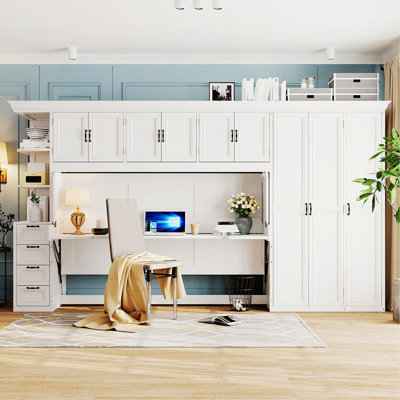 Murphy Bed Wall Bed With Wardrobe, Cabinet And Desk