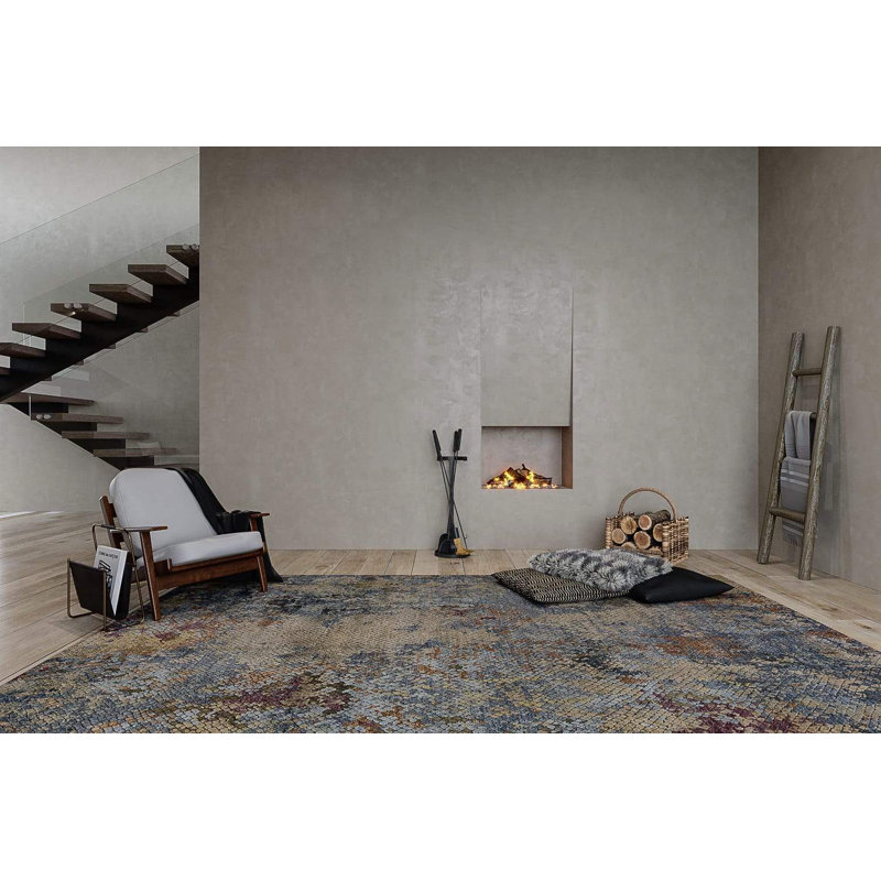 Foundry Abstract Area Rug in Blue/Gray/Taupe, Rectangle 8' x 10'