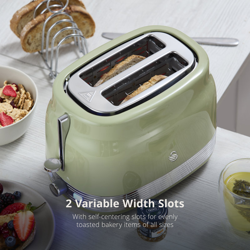 Swan Retro Kitchen Set, 1.7L Rapid Boil Traditional Kettle and 2 Slice Toaster, Non-Slip Feet, Green