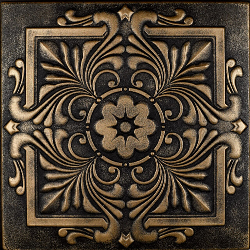 Victorian 1.6 ft. x 1.6 ft. Polystyrene Glue-up Ceiling Tile, Black Brass