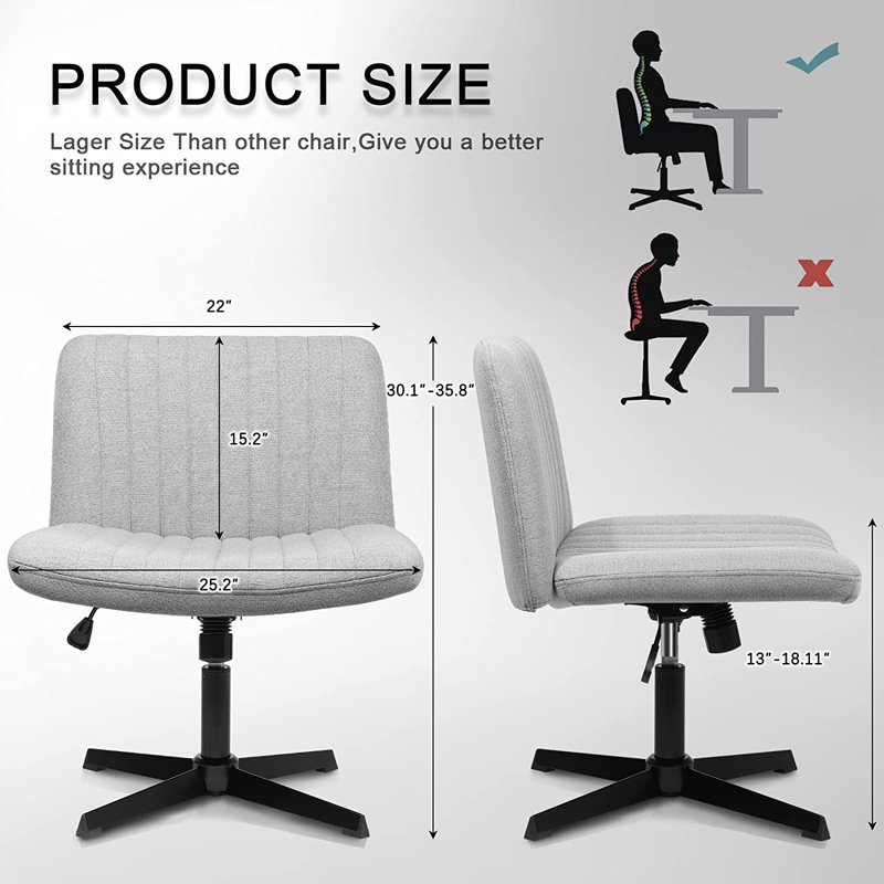Fauteuil de bureau Criss Cross, chaise de bureau confortable à pieds croisés sans roulettes, siège moderne à hauteur ajustable et pivotant en tissu pour ordinateur personnel