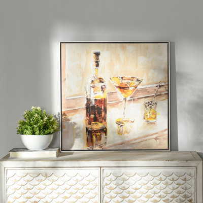 Sisters Katherine Cocktail Hour III Hand-Embellished Framed Canvas Wall Art - 25" x 25"