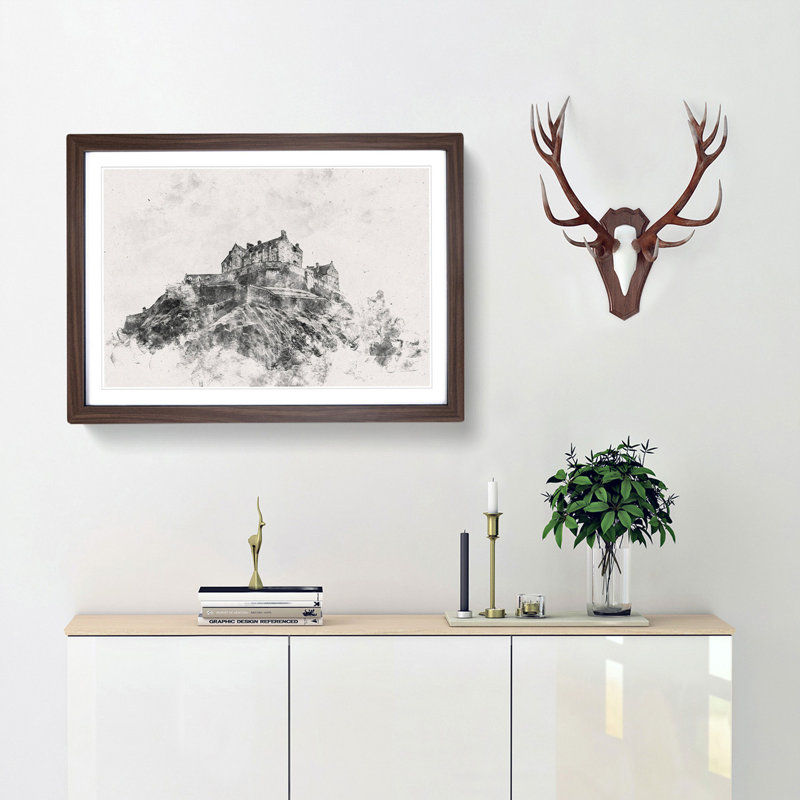 Edinburgh Castle In Scotland - Framed Print, 36cm H x 48cm W x 2cm D, Walnut Framed