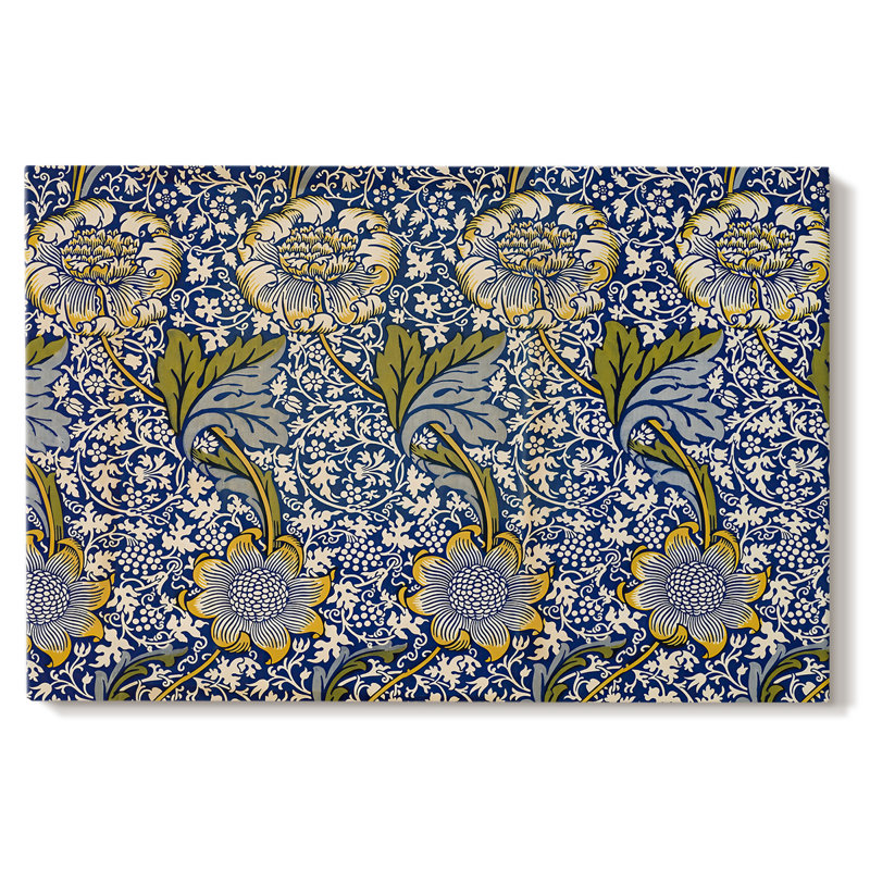 Design floral floral / papier peint (bleu et jaune) -William Morris-toile tendue avec châssis-c. Fin du 19e siècle, 40 x 60