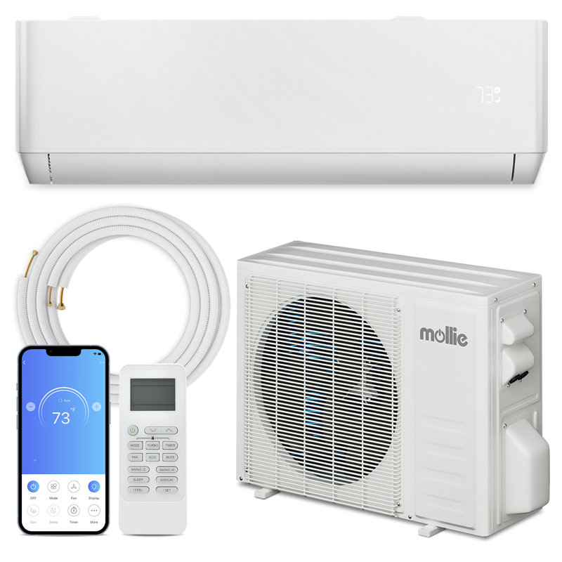 Mini climatiseur à deux blocs de 18 000 BTU 21,5 SEER et système de chauffage sans onduleur, unité CA avec condensateur, refroidit jusqu'à 1000 pieds carrés